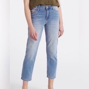 Kut From The Kloth High Rise Crop Straight Leg Jeans Light Distressed Wash Sz 10